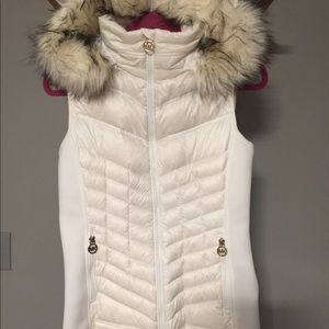 Michael Kors White Vest with Faux Fur Hood